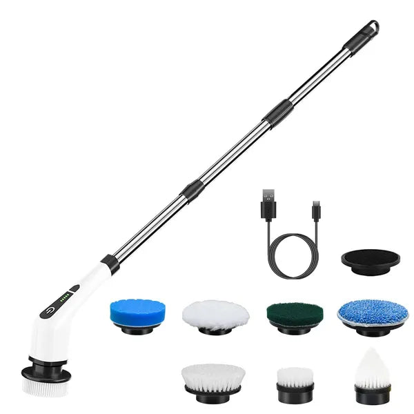 Electric Spin Scrubber Cordless Cleaning Brush Extendable With 8 Replaceable Heads 2 Speed Adjustable Extension Arm Bathroom Tub Tile Floor