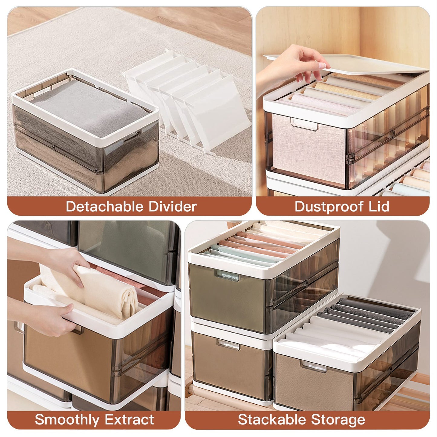 3 Pack Foldable Storage Bin With Lid Stackable Plastic Closet Organizer With Handle Divider Collapsible Drawer Organizer For Toys Clothes