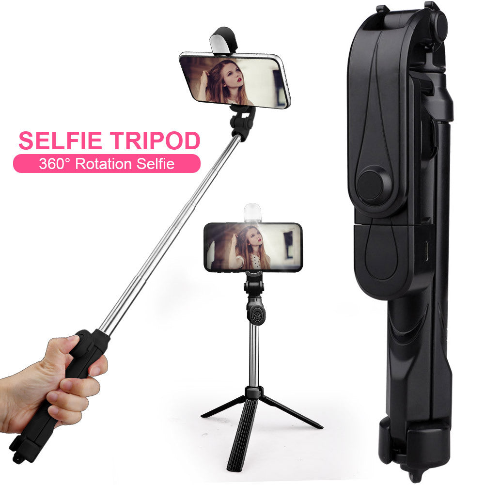 Compatible with Apple, Wireless Bluetooth Selfie Stick Portable Handheld Telescopic Tripod Rotating Mobile Phone Holder With Fill Light