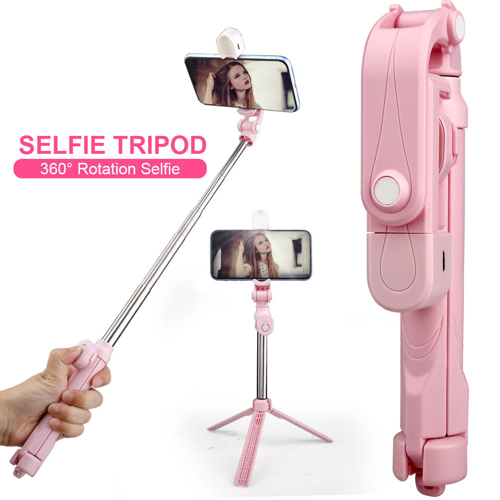 Compatible with Apple, Wireless Bluetooth Selfie Stick Portable Handheld Telescopic Tripod Rotating Mobile Phone Holder With Fill Light