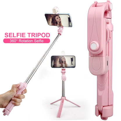 Compatible with Apple, Wireless Bluetooth Selfie Stick Portable Handheld Telescopic Tripod Rotating Mobile Phone Holder With Fill Light