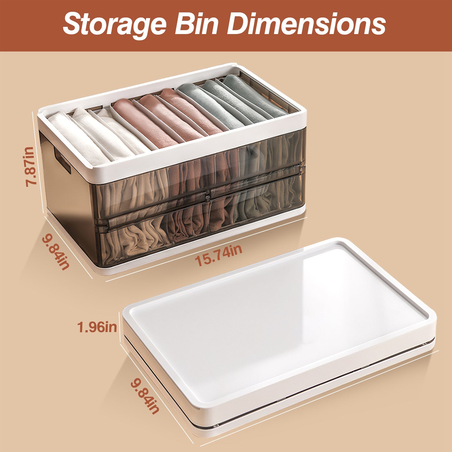3 Pack Foldable Storage Bin With Lid Stackable Plastic Closet Organizer With Handle Divider Collapsible Drawer Organizer For Toys Clothes