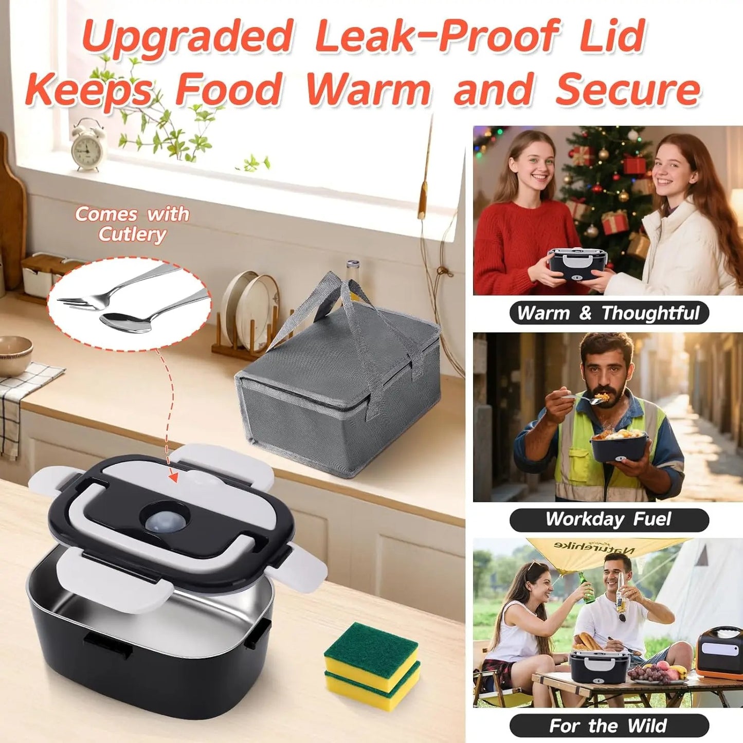12V 24V Electric Heated Lunch Box, Portable, Bento Travel Food Warmer, Car Plug DE