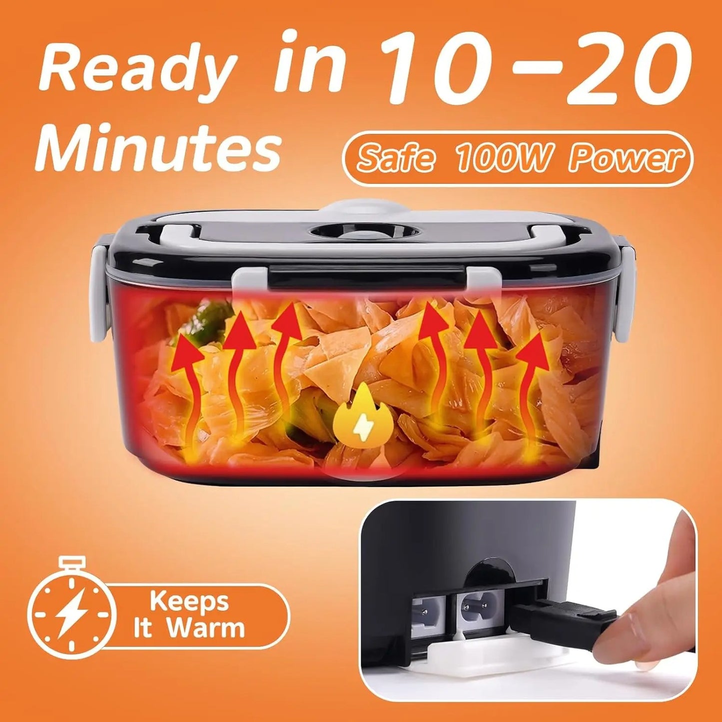 12V 24V Electric Heated Lunch Box, Portable, Bento Travel Food Warmer, Car Plug DE