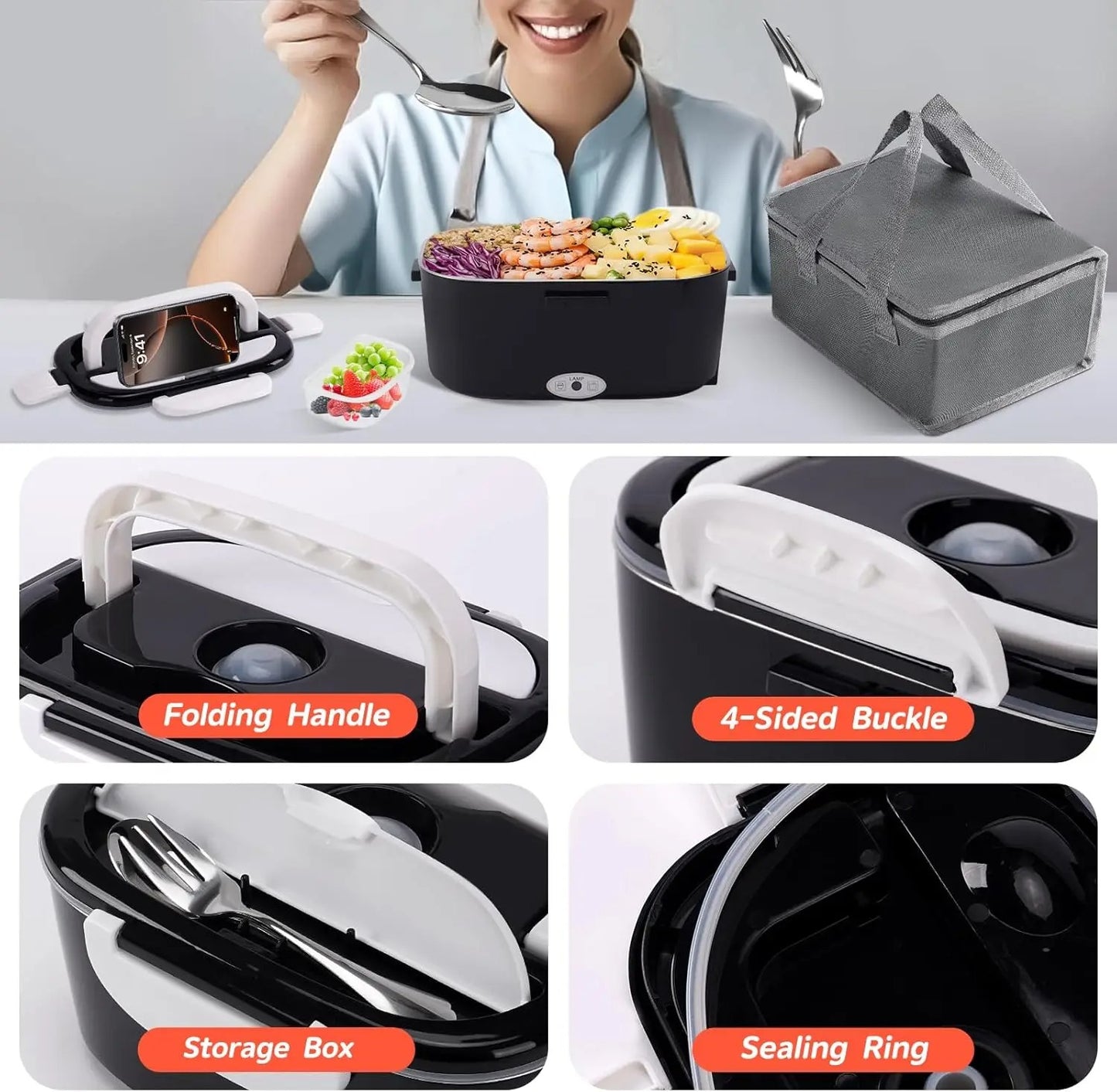 12V 24V Electric Heated Lunch Box, Portable, Bento Travel Food Warmer, Car Plug DE